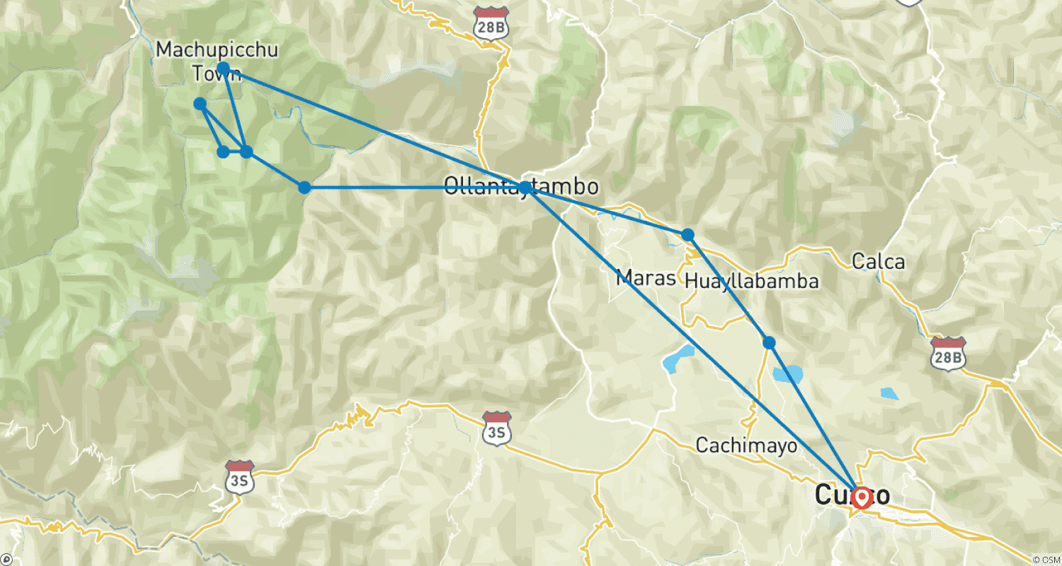 Mapa do percurso de Tours de 4 dias pela Trilha Inca