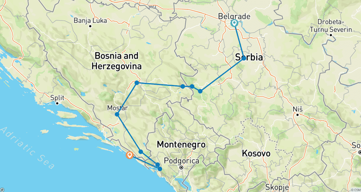 Mapa trasy: Small Group: Balkan Essentials in 9 days