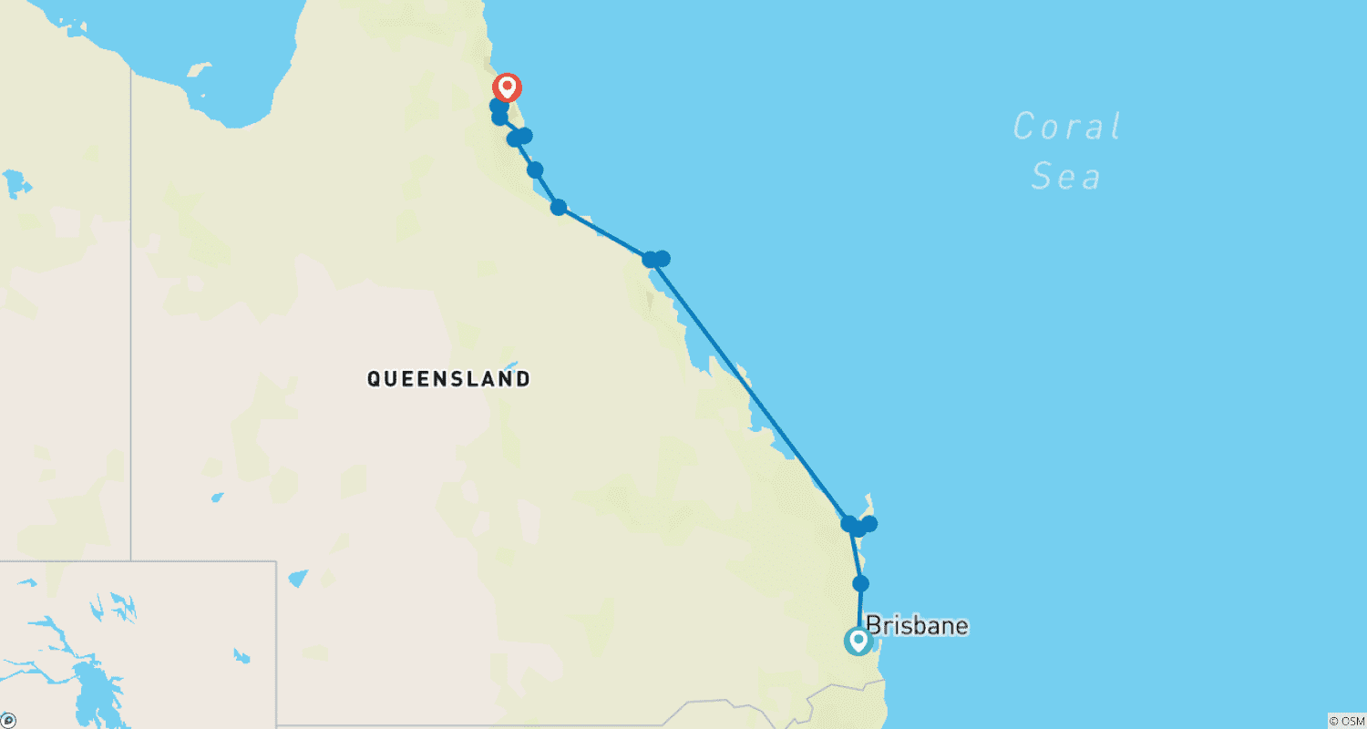 خريطة مسار Brisbane to Cairns Adventure