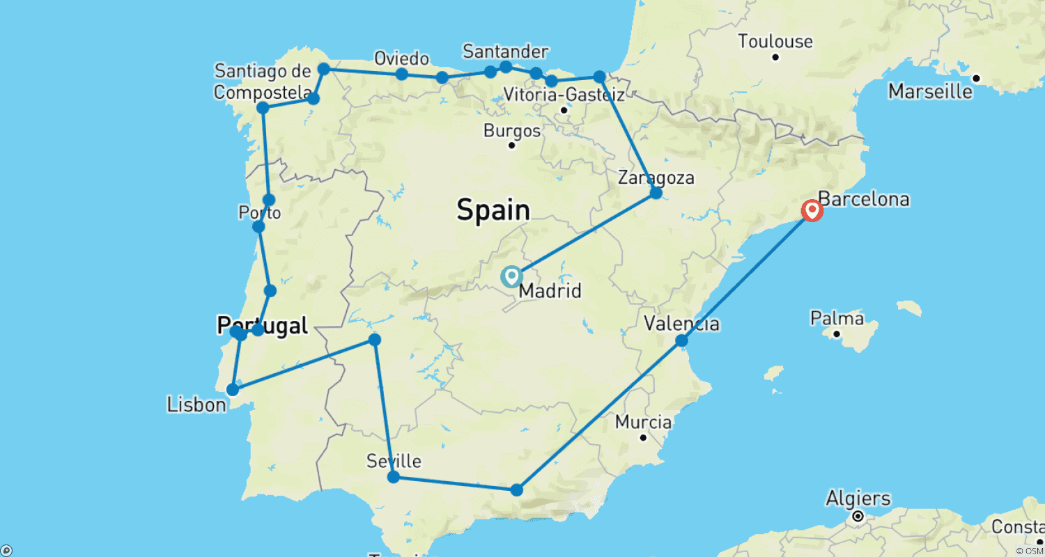 خريطة مسار 22-Days Madid & Iberian Tour