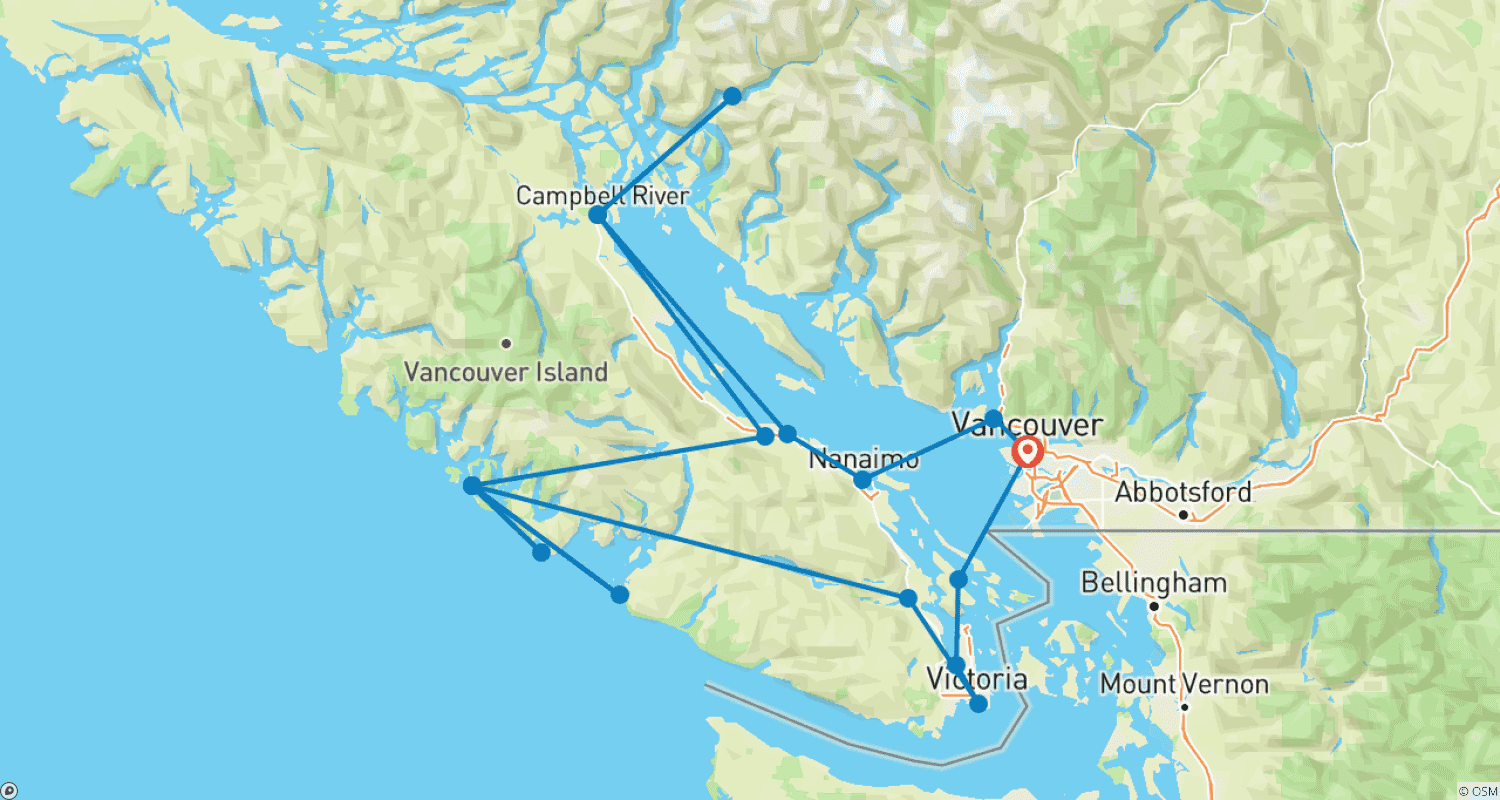 Mapa trasy: Wycieczka premium po wyspie Vancouver