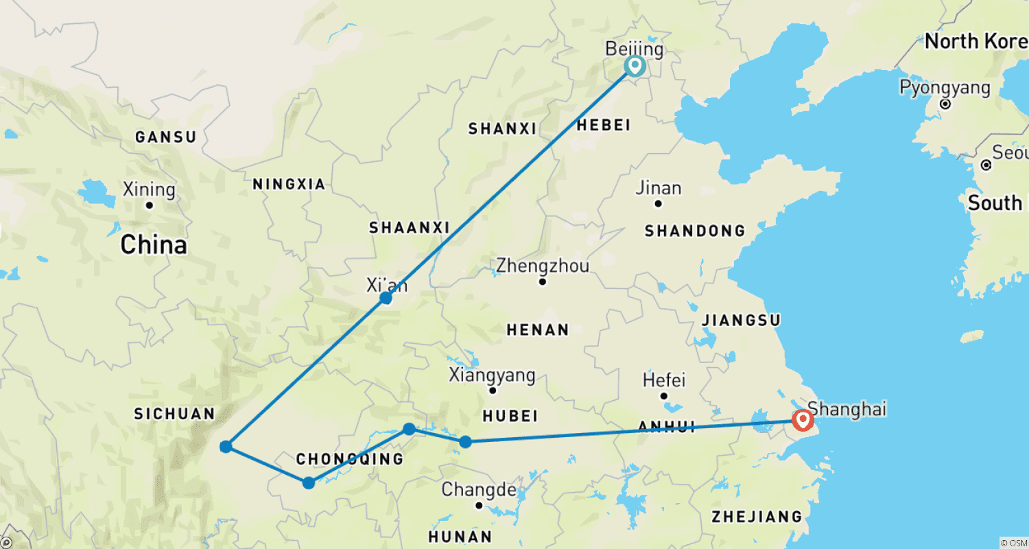 Mapa trasy: Dwutygodniowa wycieczka do Chin – niezapomniane wrażenia: mała grupa i luksusowe hotele, all inclusive