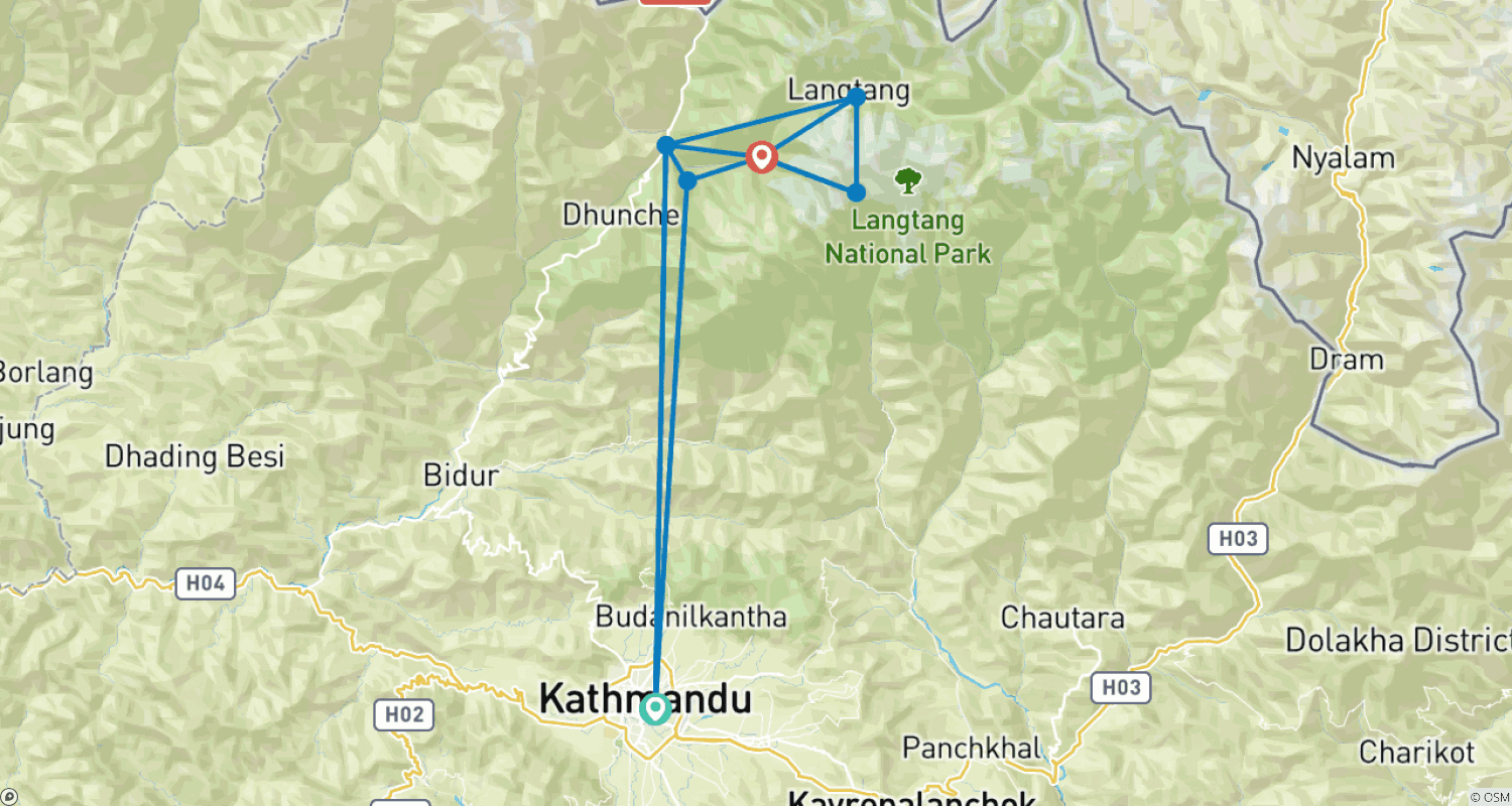 Mapa trasy: Trekking w Dolinie Langtang