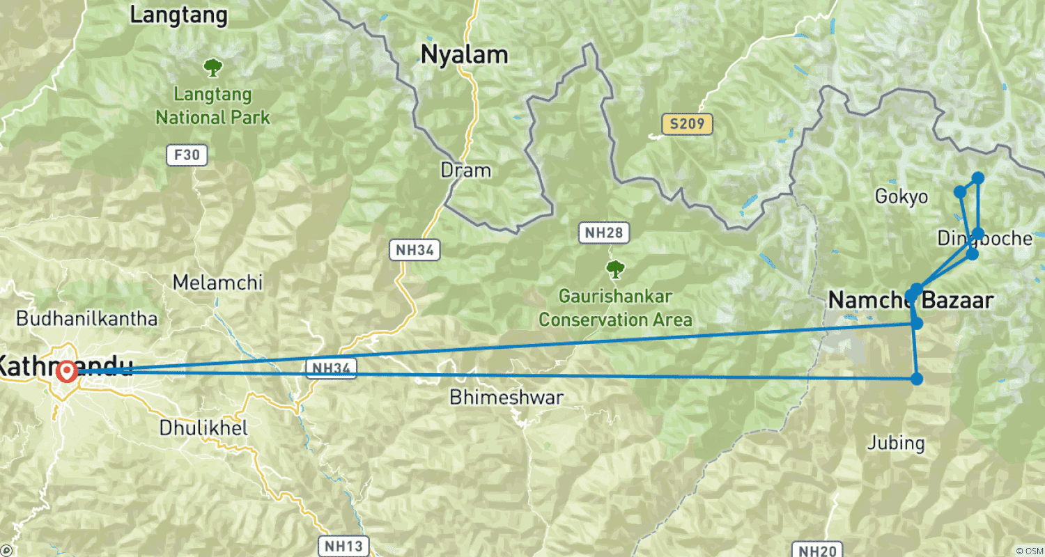Mapa do percurso de Caminhada ao Acampamento Base do Everest