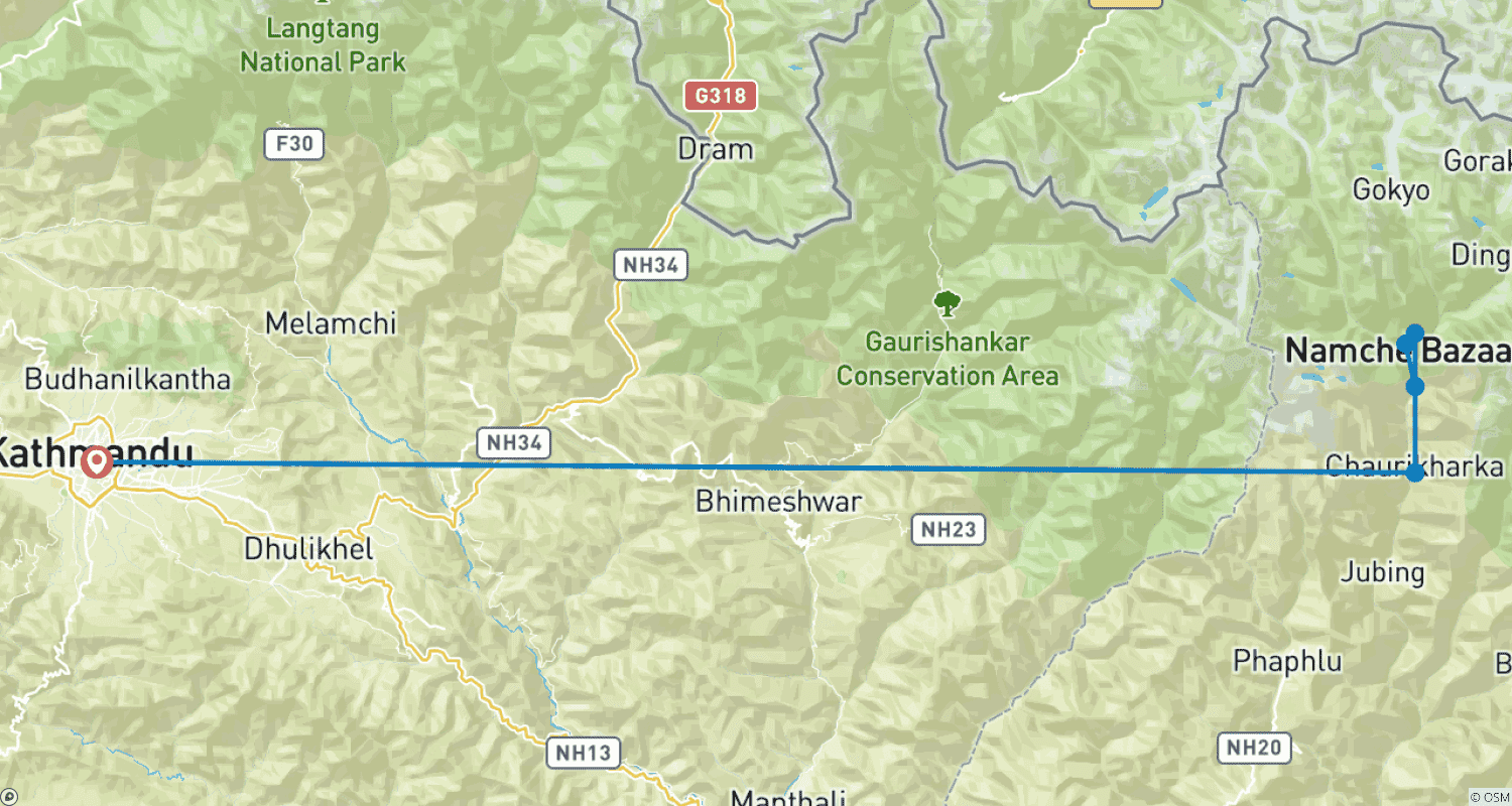 Mapa do percurso de Trekking de Yoga com Panorama do Everest