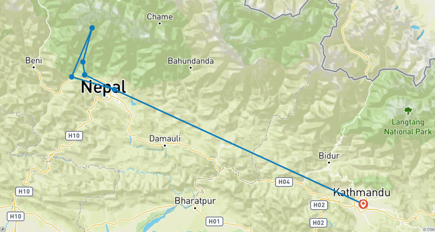 Mapa do percurso de Trekking de Luxo em Annapurna