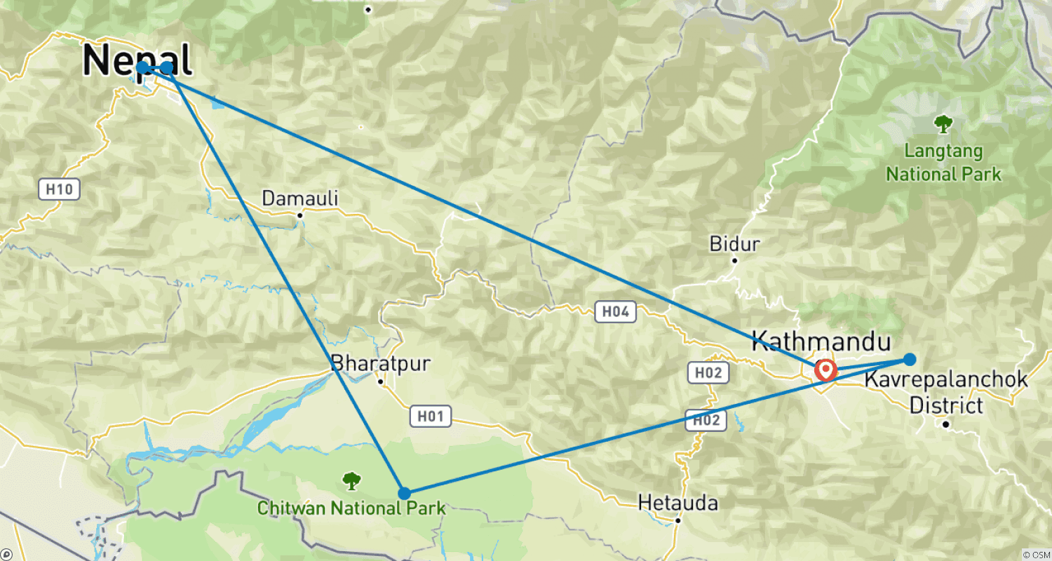 Mapa trasy: 7-dniowa wycieczka po centralnym Nepalu
