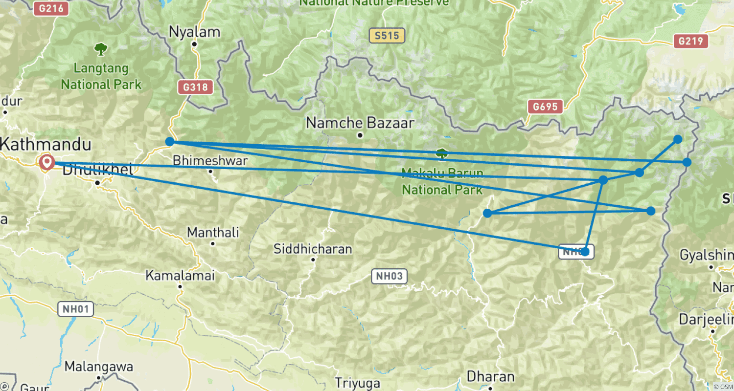 Mapa trasy: Trekking do Obozu Bazowego Kanczendzongi