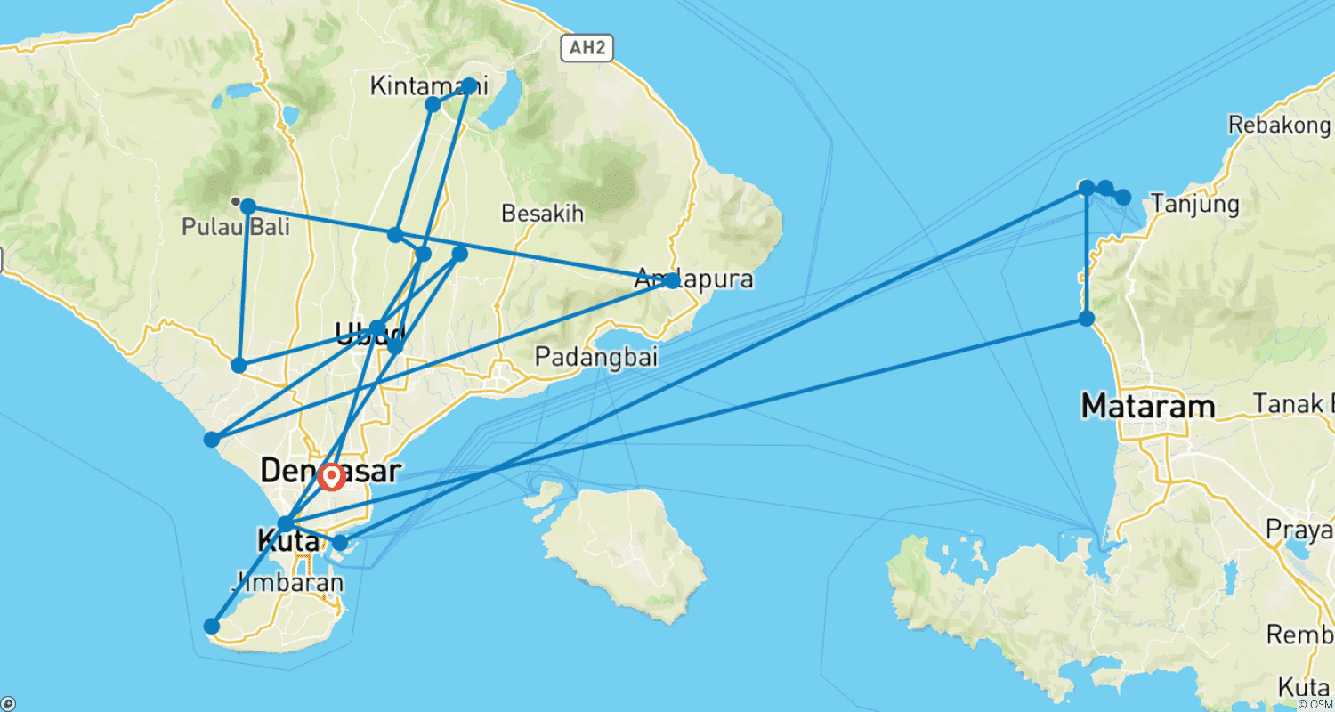 Mapa do percurso de Encanto do Paraíso na Indonésia, Tour Privado