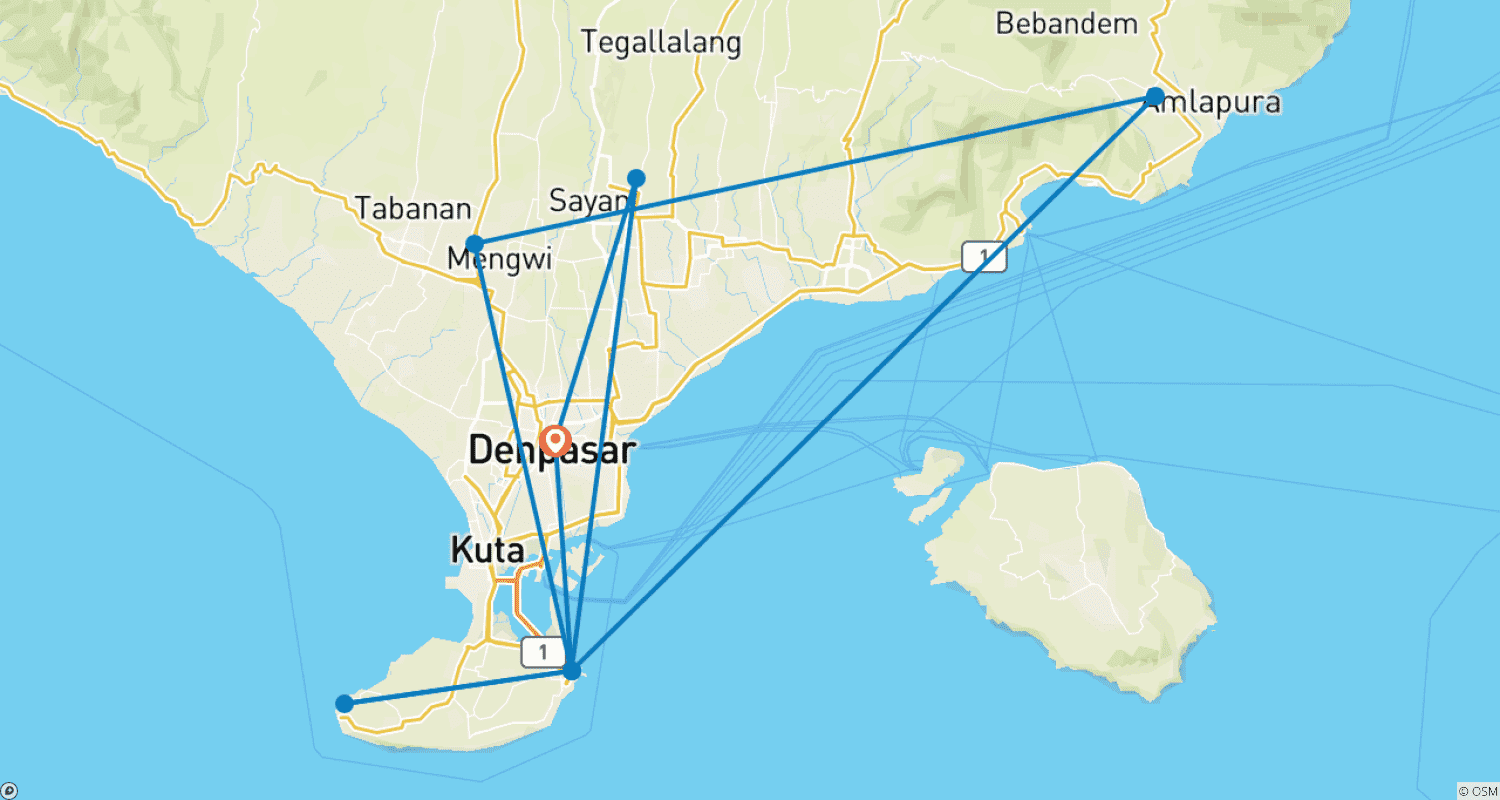 Mapa trasy: Romance of Bali, Private Tour