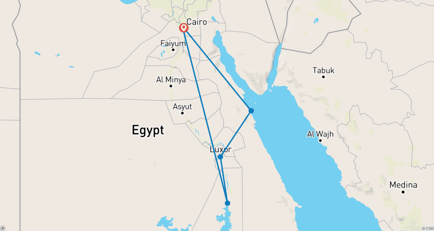 Mapa do percurso de Férias de Luxo no Egito: 12 Dias e 11 Noites (Cairo - Assuão - Luxor - Hurghada)
