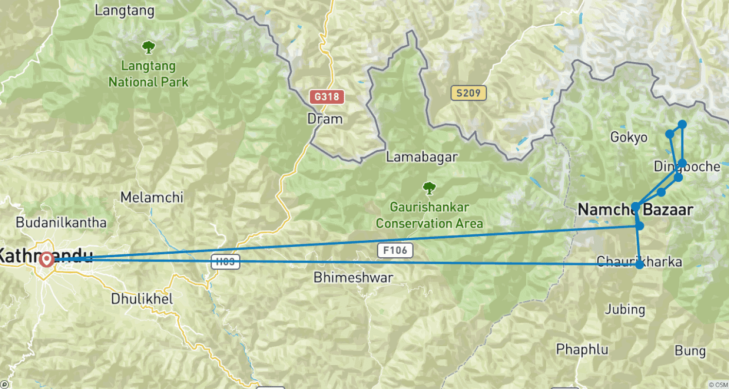 Mapa trasy: Trekking do Bazy pod Mount Everestem