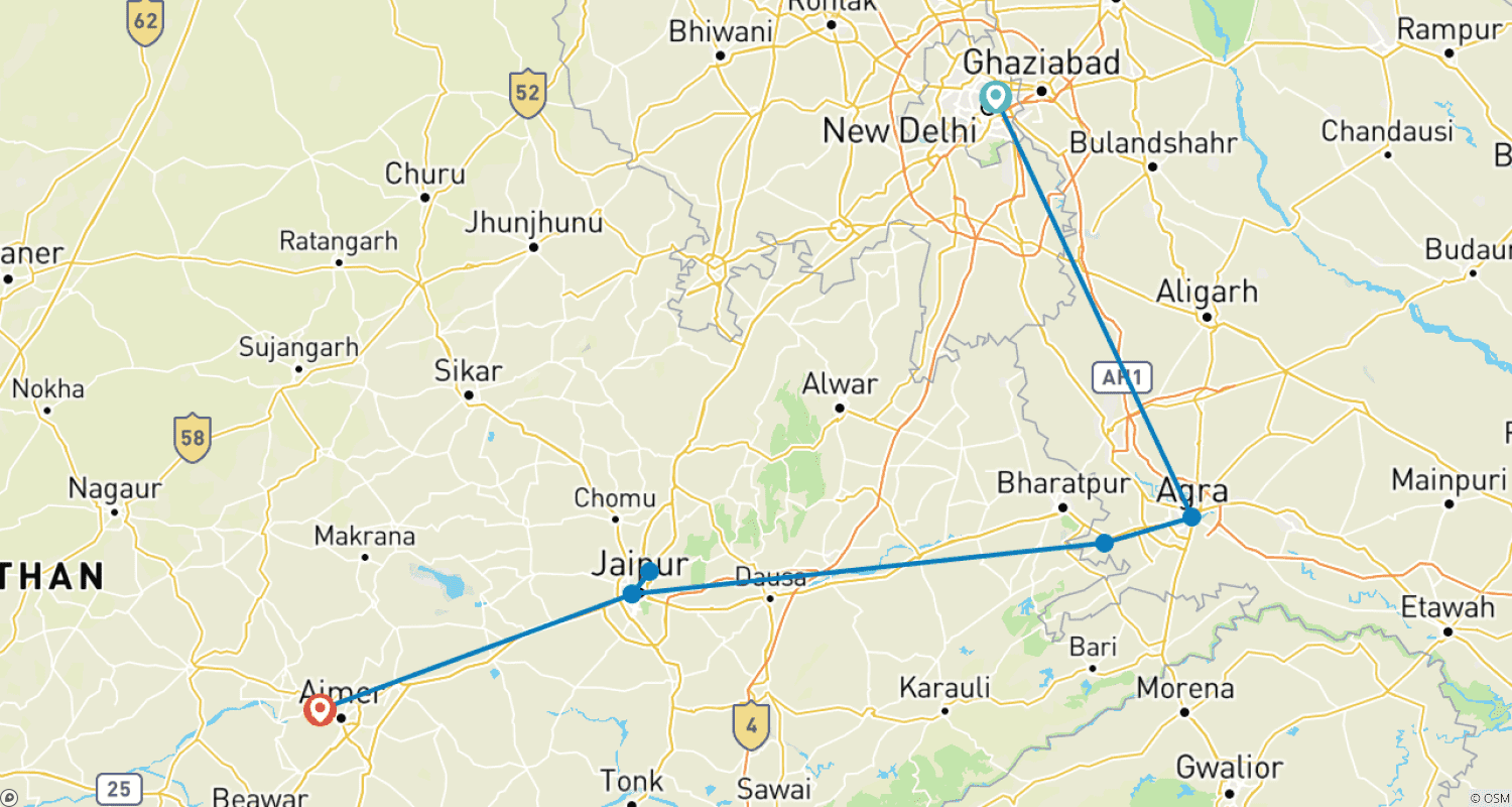 Mapa trasy: Taj & The Temples: Złoty Trójkąt z Pushkar