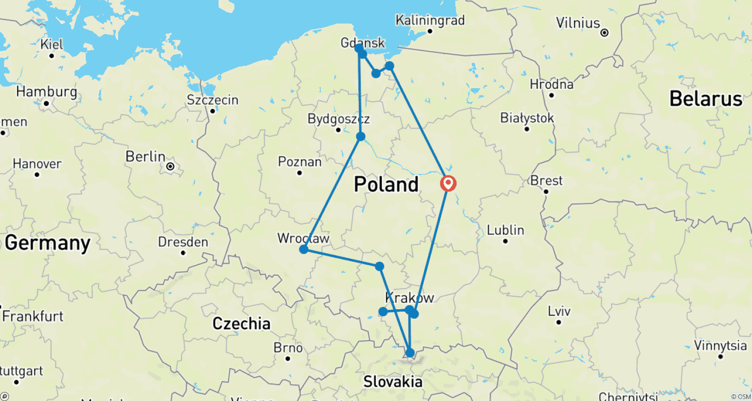 Mapa trasy: Wielka podróż po Polsce