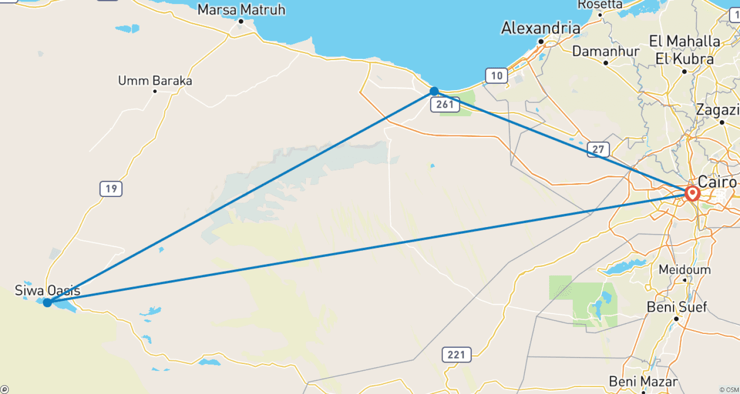 Mapa do percurso de Pacote de Safari no Egito