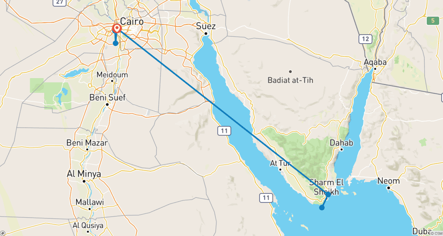 Mapa do percurso de Egito: Pacote Turístico de 8 Dias e 7 Noites para Cairo e Sharm El Sheikh