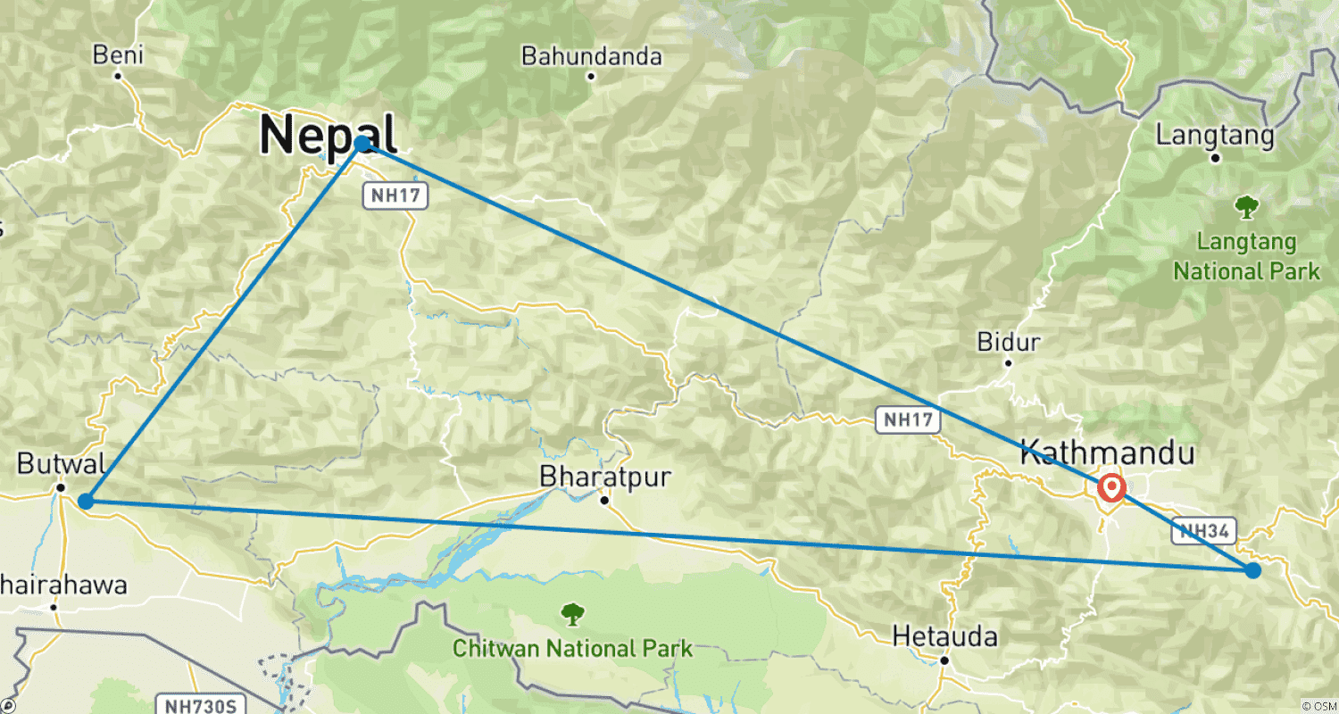 Mapa trasy: Szlak Buddyzmu - Nepal