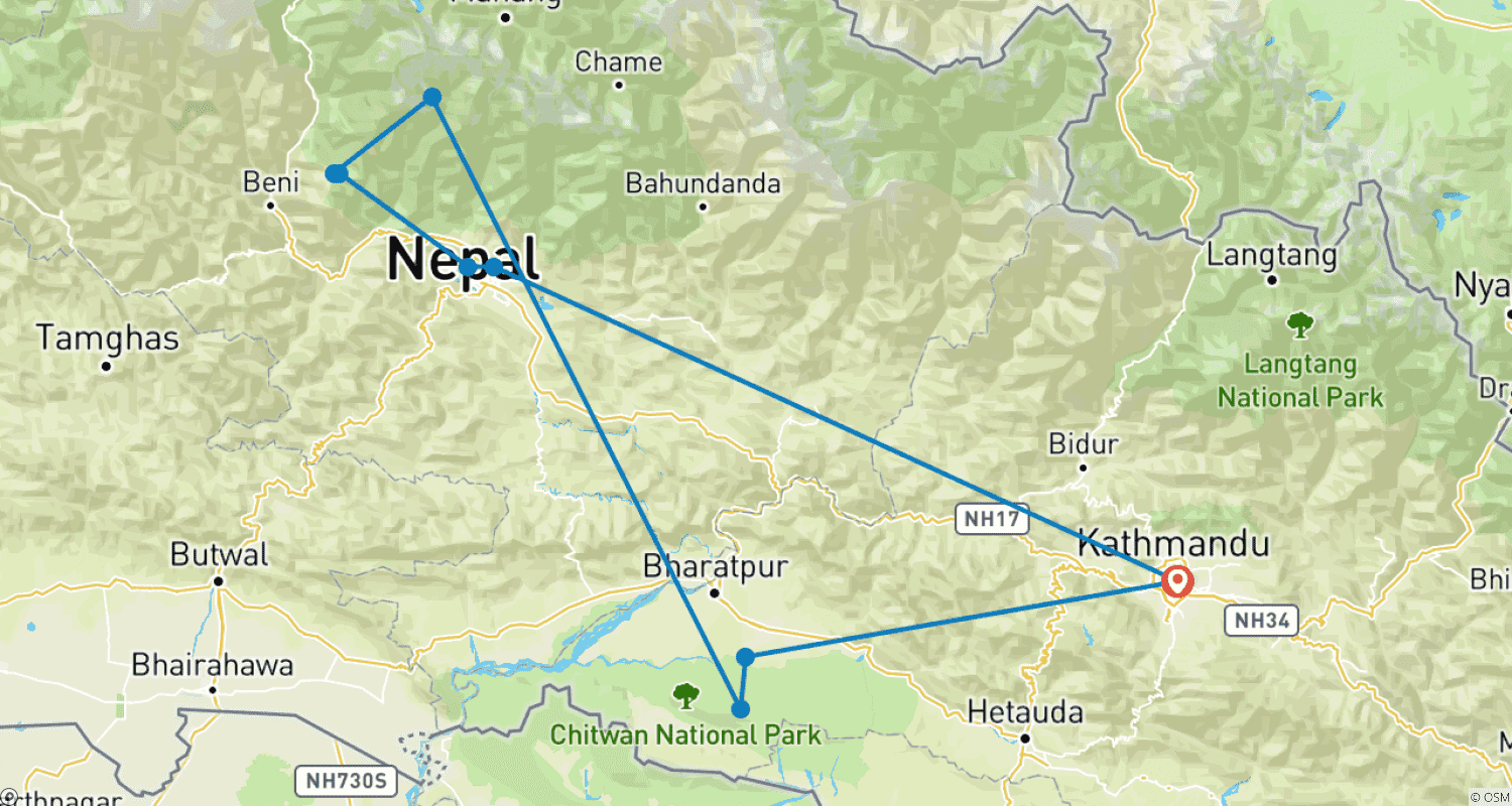 Mapa do percurso de Poonhill Trek (Passeio Bônus: Triângulo de Prata Nepal)
