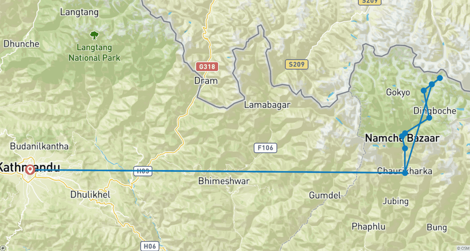 Mapa do percurso de Caminhada de Luxo ao Acampamento Base do Everest com Passeio de Helicóptero