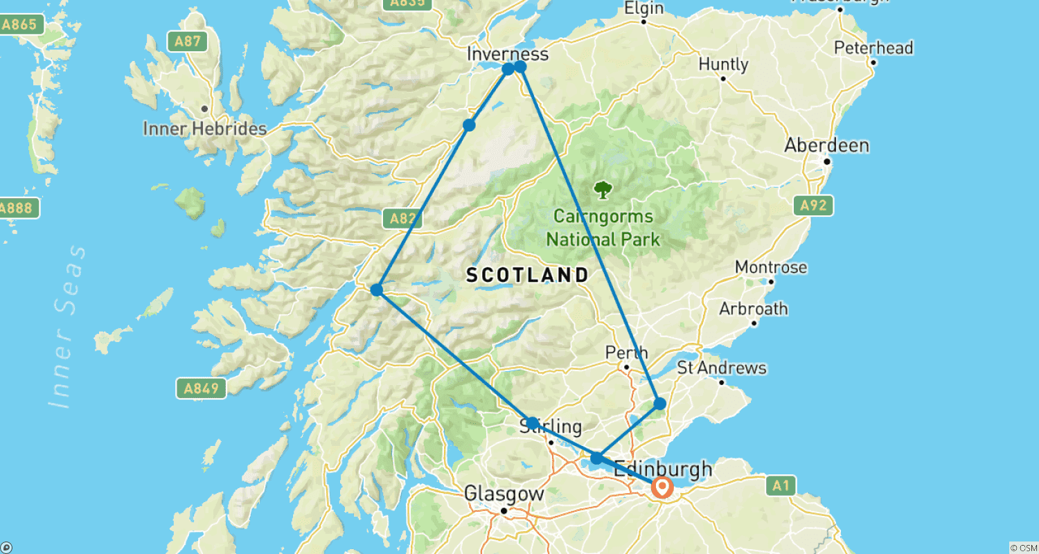 خريطة مسار جولة Outlander لمدة يومين (مجموعة صغيرة)