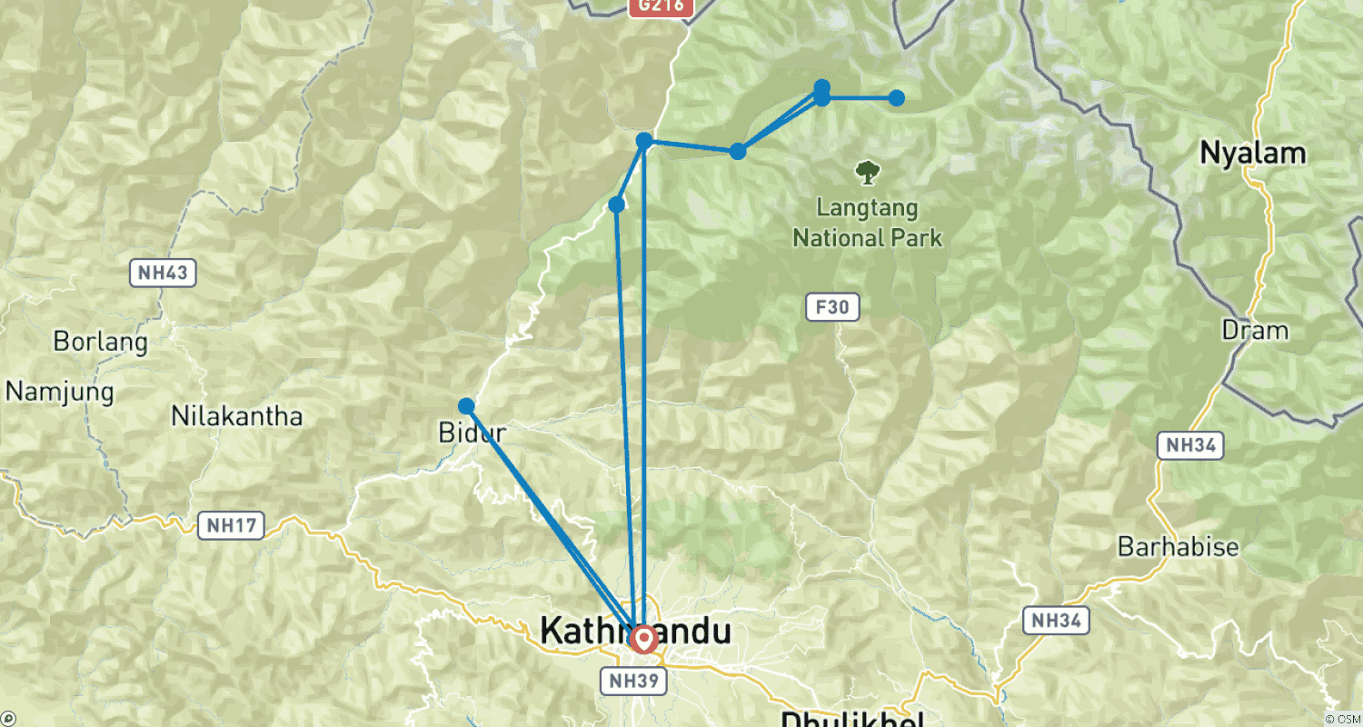 Route map for Langtang Trek