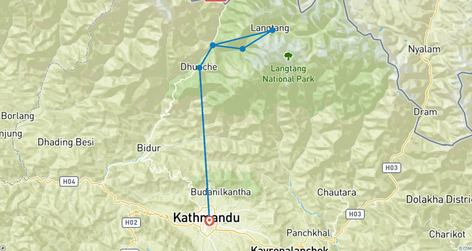 Mapa do percurso de Langtang Valley Trek - 10 Dias