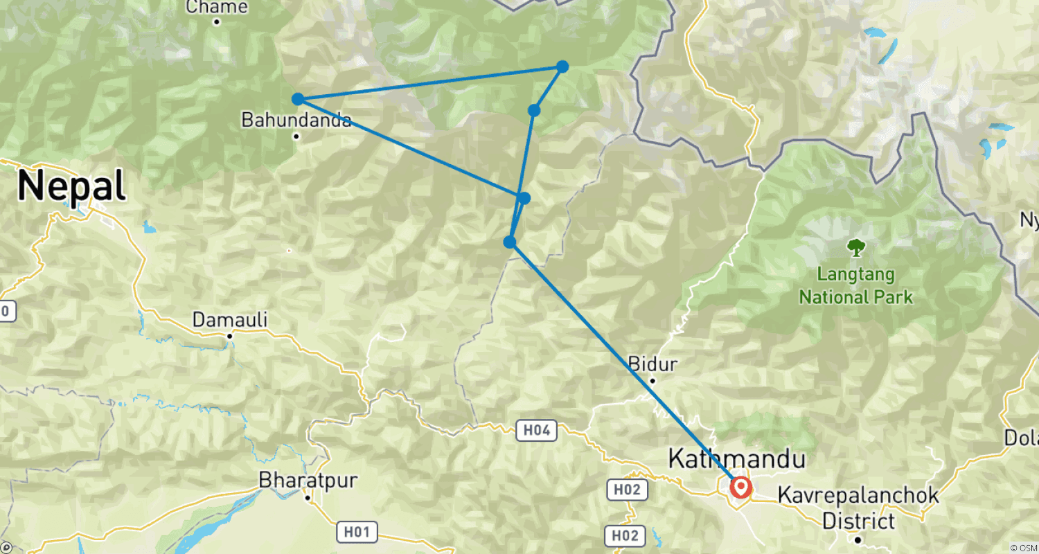 Mapa do percurso de Trekking no Vale de Tsum