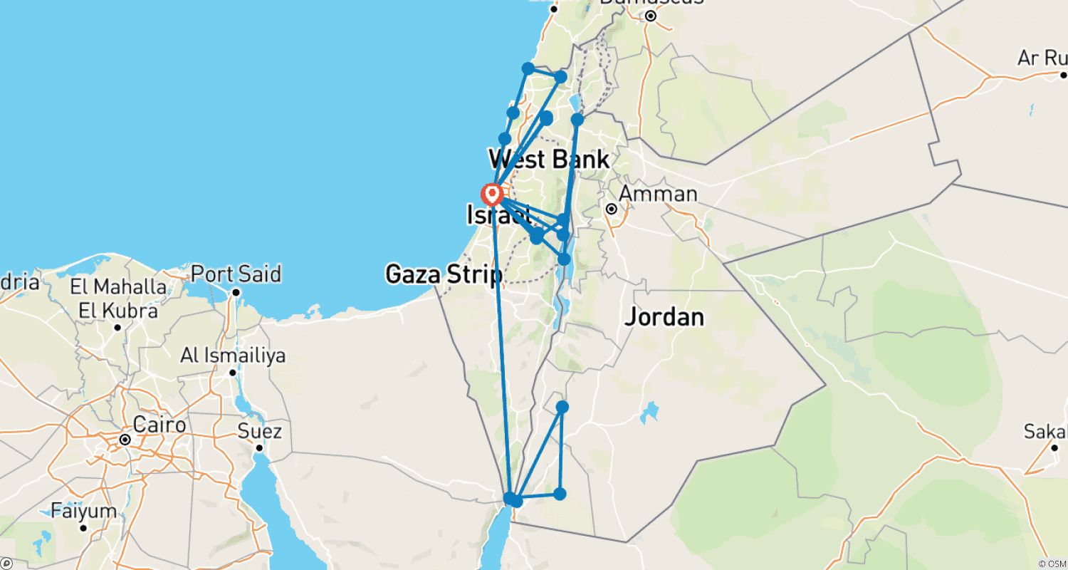 Mapa do percurso de Israel de Luxo Personalizado 11 dias com Petra
