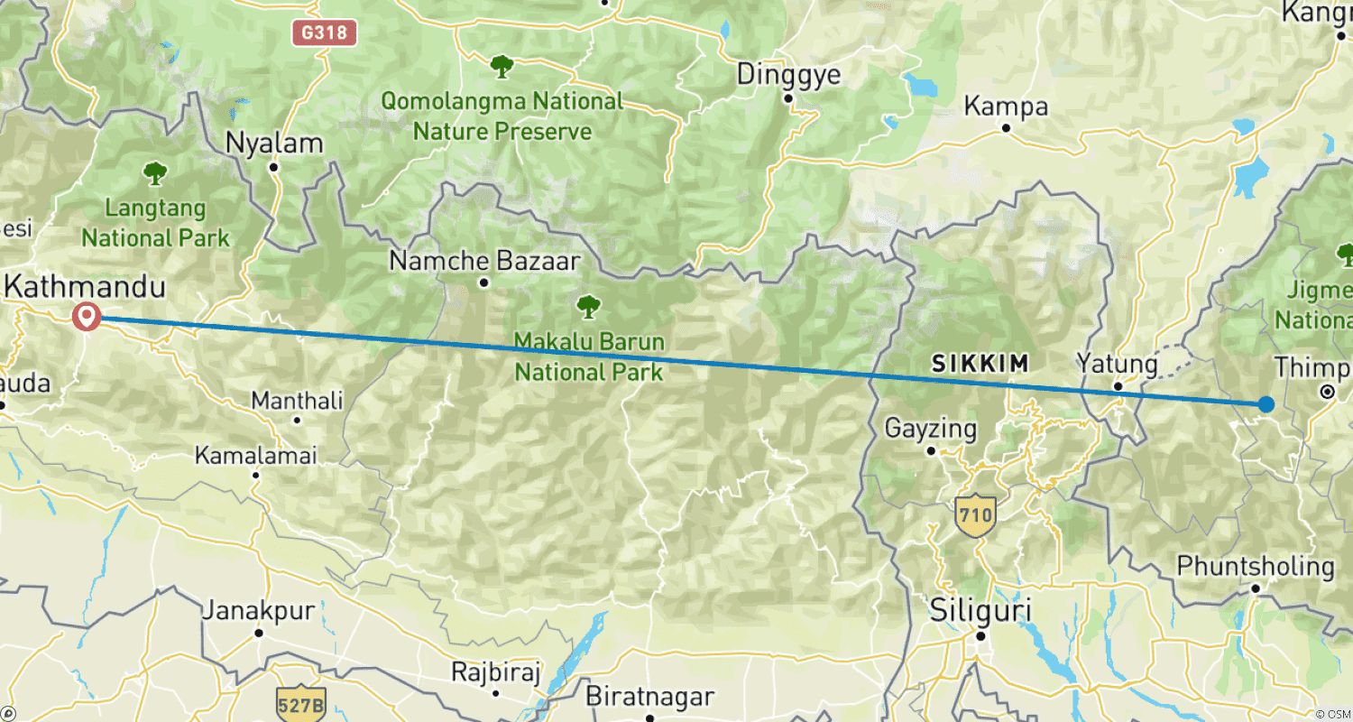 Mapa trasy: Wycieczka do Bhutanu - 5 nocy, 6 dni