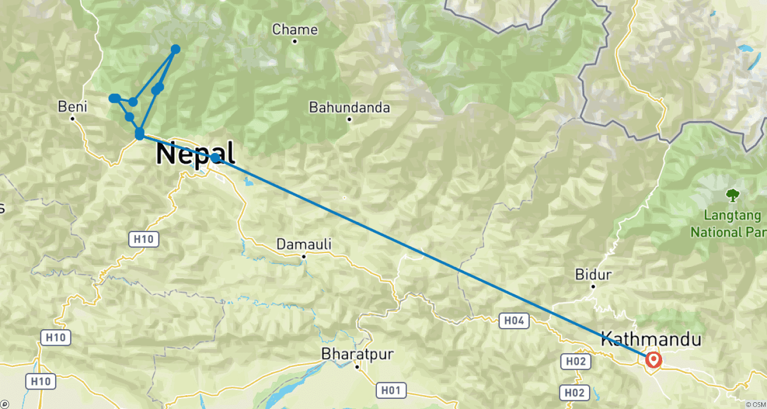 Mapa do percurso de A maravilhosa caminhada até o Acampamento Base Annapurna