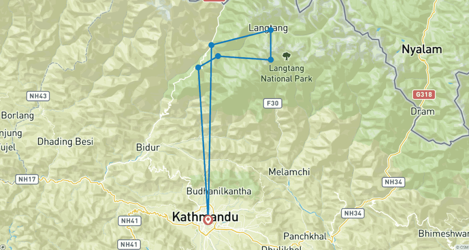 Mapa trasy: Trek w Dolinie Langtang
