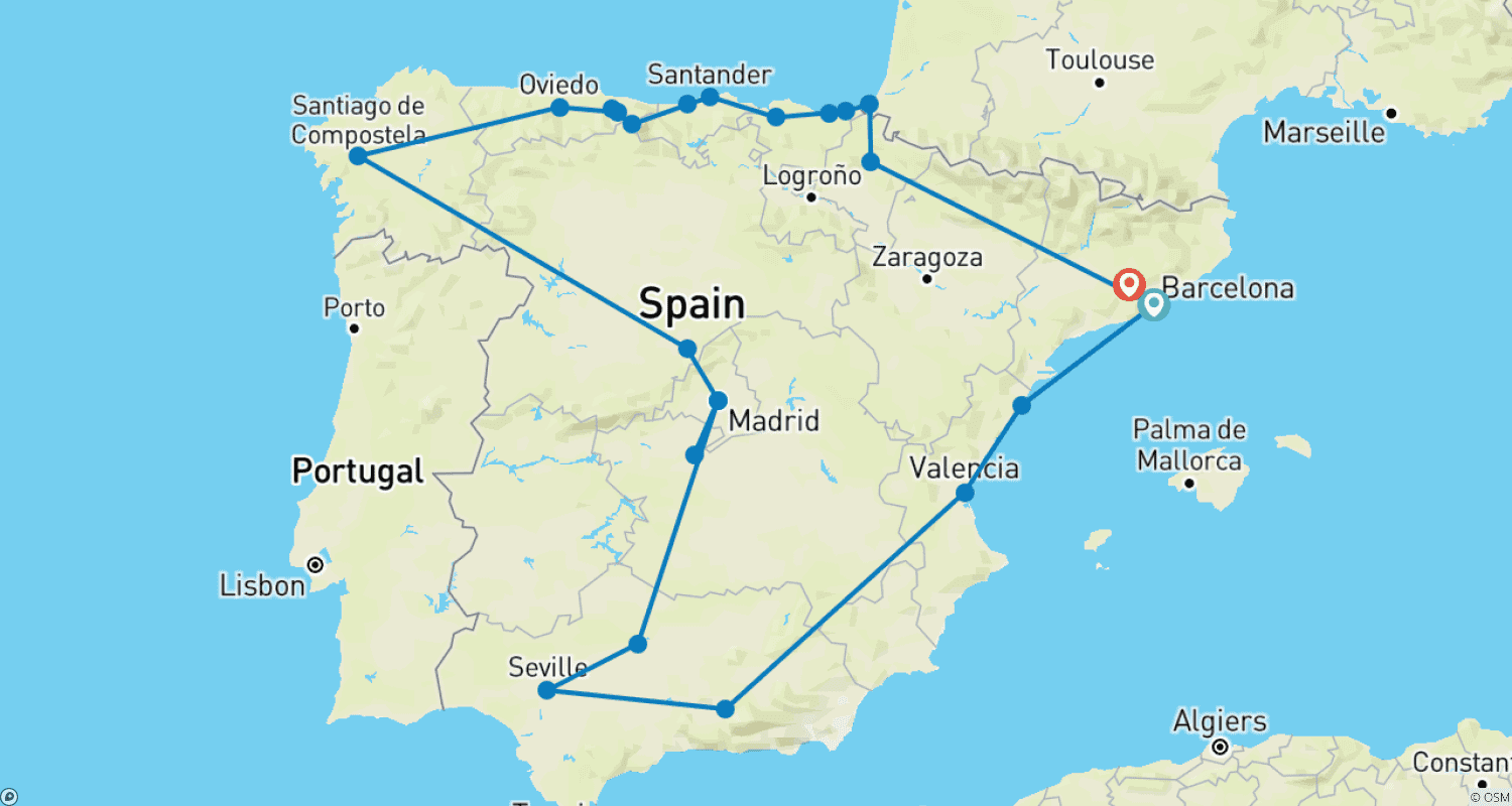Mapa do percurso de Herança Espanhola (Clássico, Termina em Madrid)