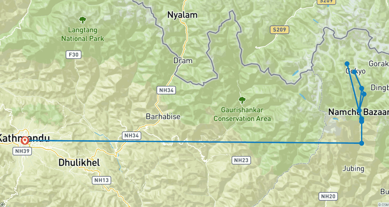 Mapa do percurso de Trekking Everest Gokyo Lake