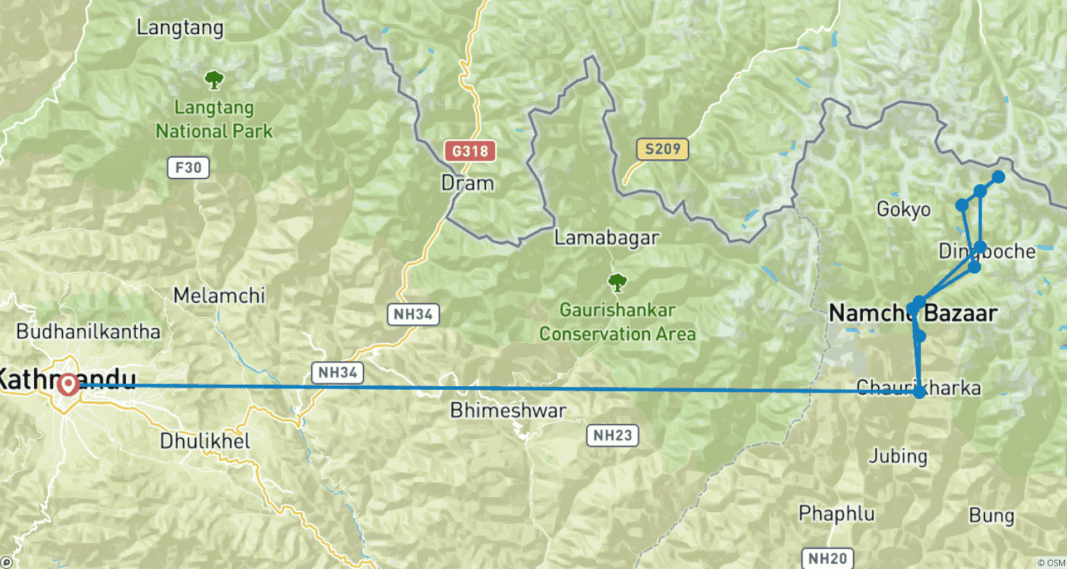 Mapa trasy: Luksusowy Trekking do Everest Base Camp z noclegami w lodżach