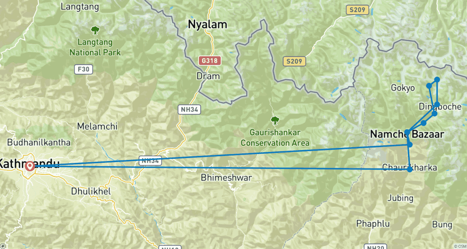 Mapa trasy: Krótki Trek do Bazy pod Everestem - 10 Dni