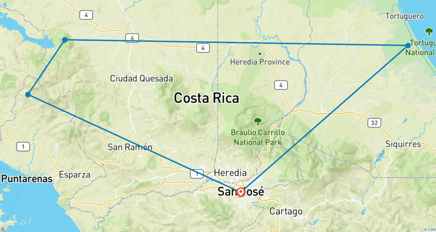Mapa do percurso de Costa Rica Eco Essencial