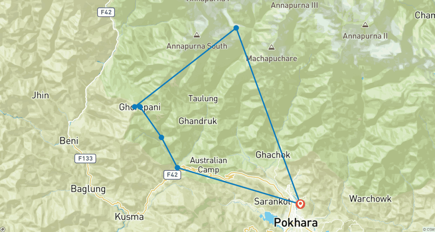 Mapa trasy: Ghorepani Poon Hill Trek