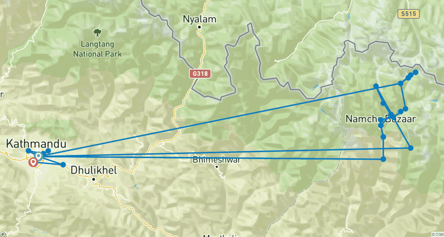 Mapa do percurso de Caminhada de Luxo ao Acampamento Base do Everest