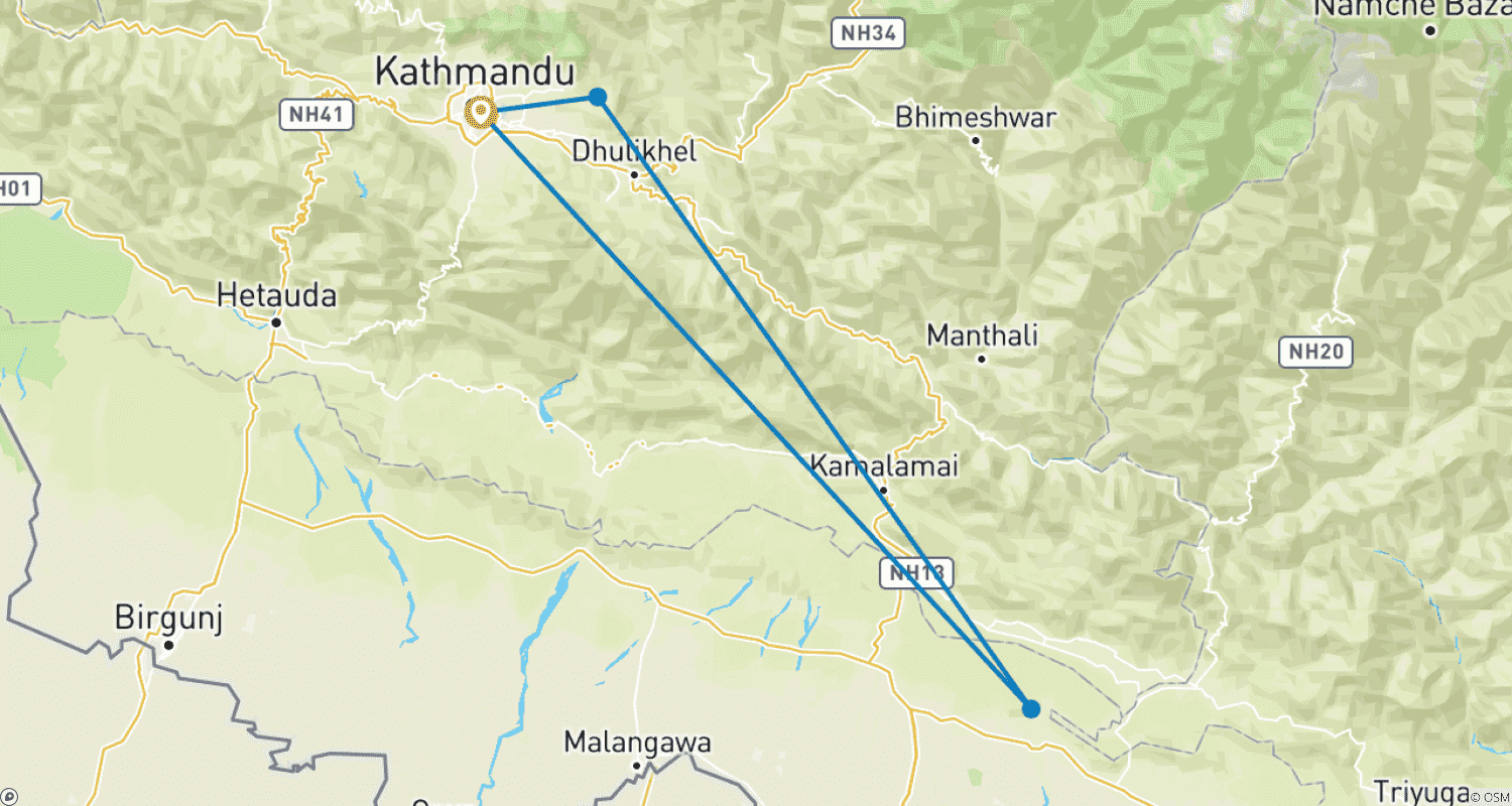 Mapa do percurso de Trekking Chisapani Nagarkot