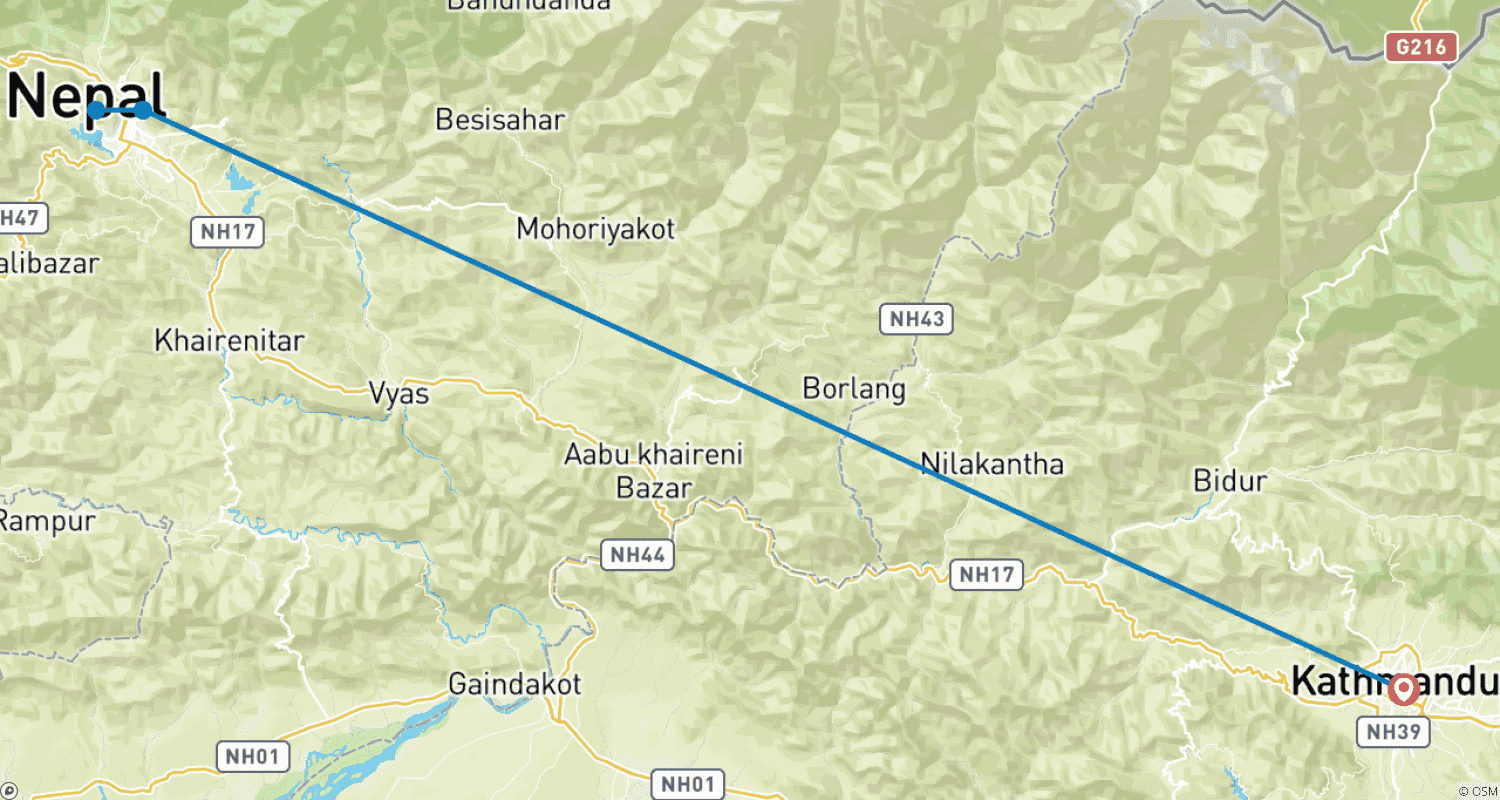 خريطة مسار Kathmandu and Pokhara Tour