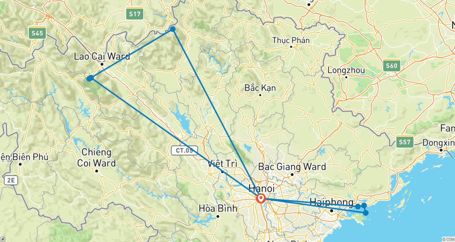 Mapa do percurso de Descubra Hanói: 5 Dias e 4 Noites (Hanói, Baía de Halong e SaPa)