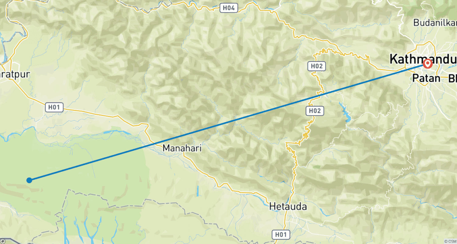 Mapa do percurso de Safari na Selva de Chitwan
