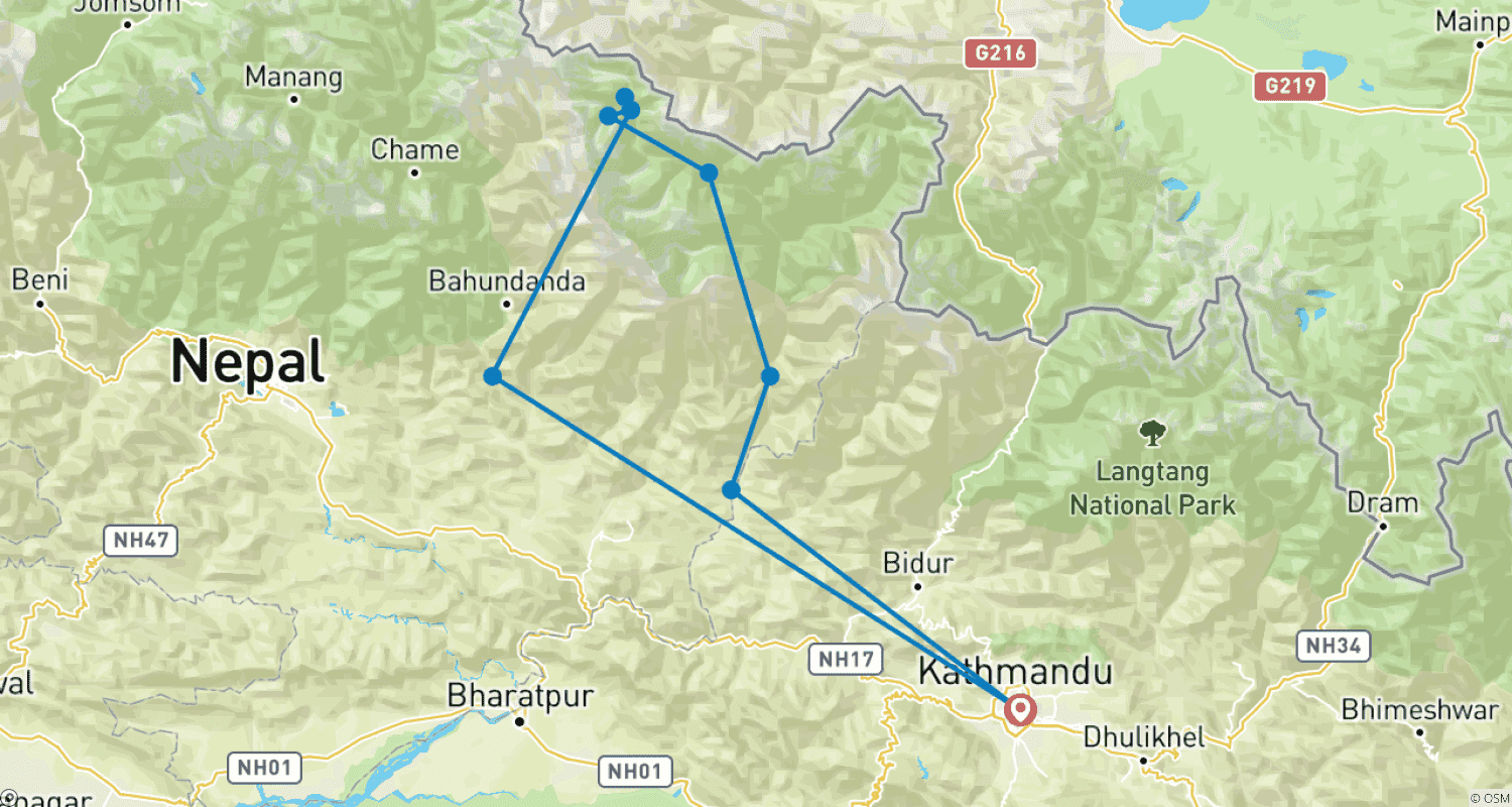 Mapa trasy: Wyprawy trekkingowe wokół Manaslu