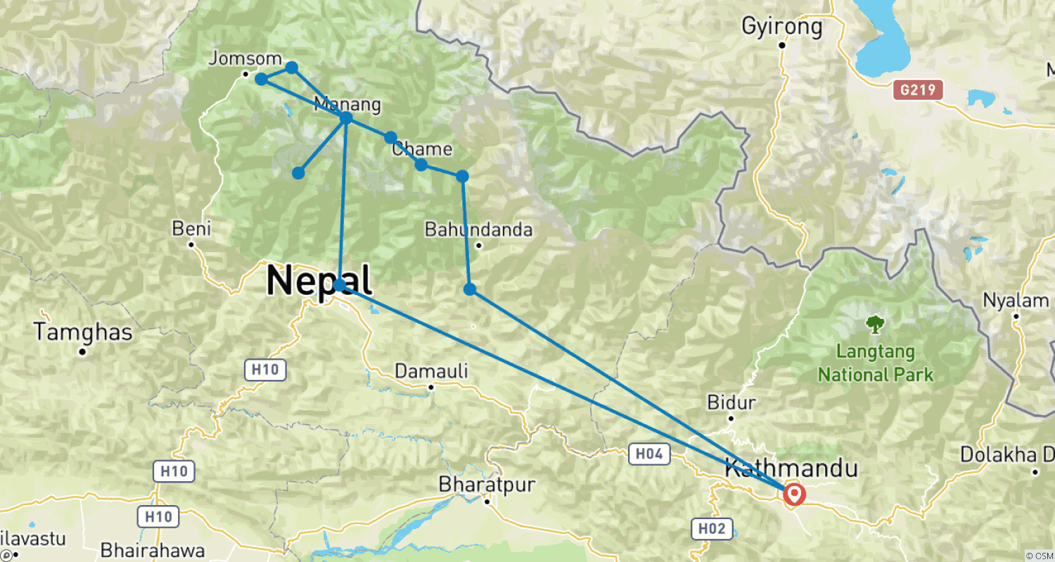 Mapa trasy: Trekking wokół Annapurny i jeziora Tillicho