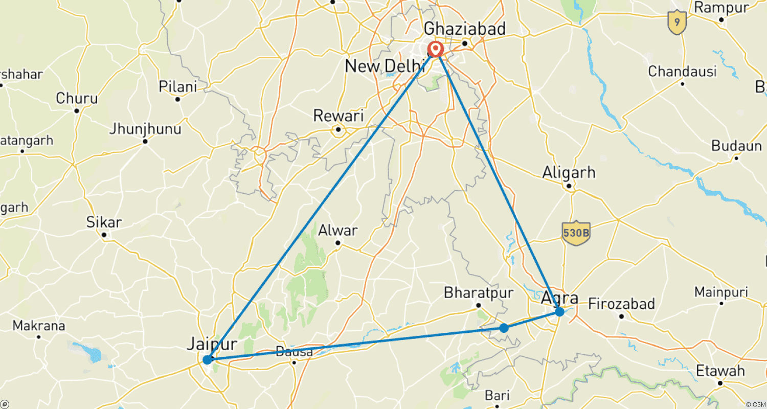 Mapa do percurso de De Delhi: Tour Privado de Luxo de 3 Dias pelo Triângulo Dourado da Índia