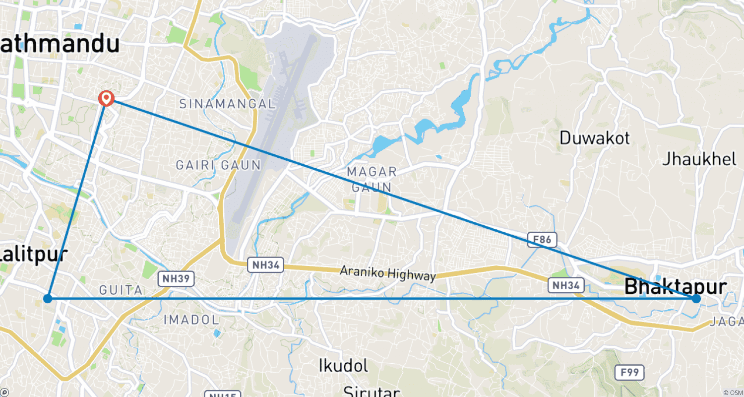 Mapa do percurso de Passeio e Golfe em Kathmandu