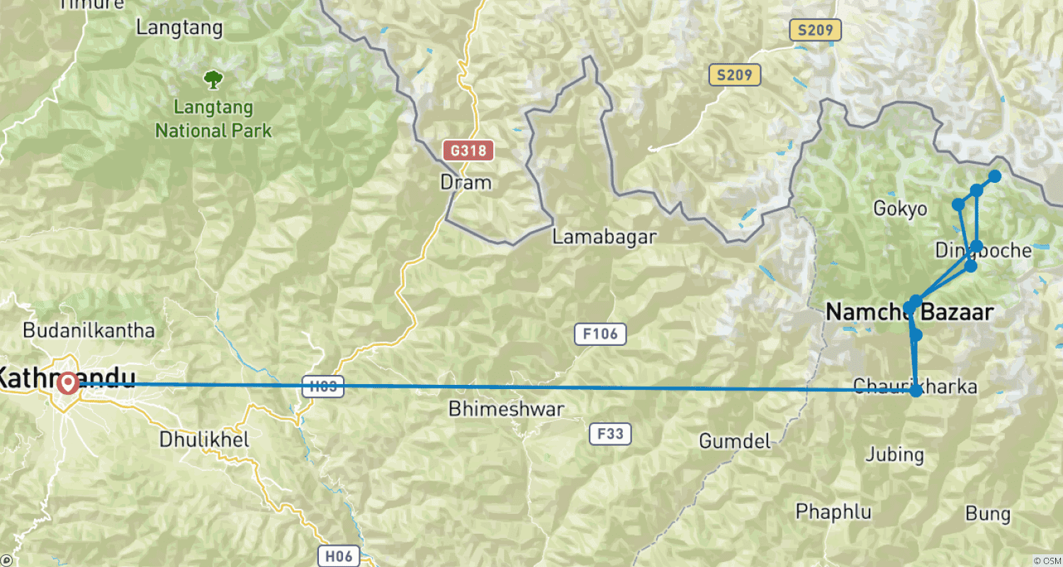 Mapa trasy: Trek do Bazy pod Mount Everest