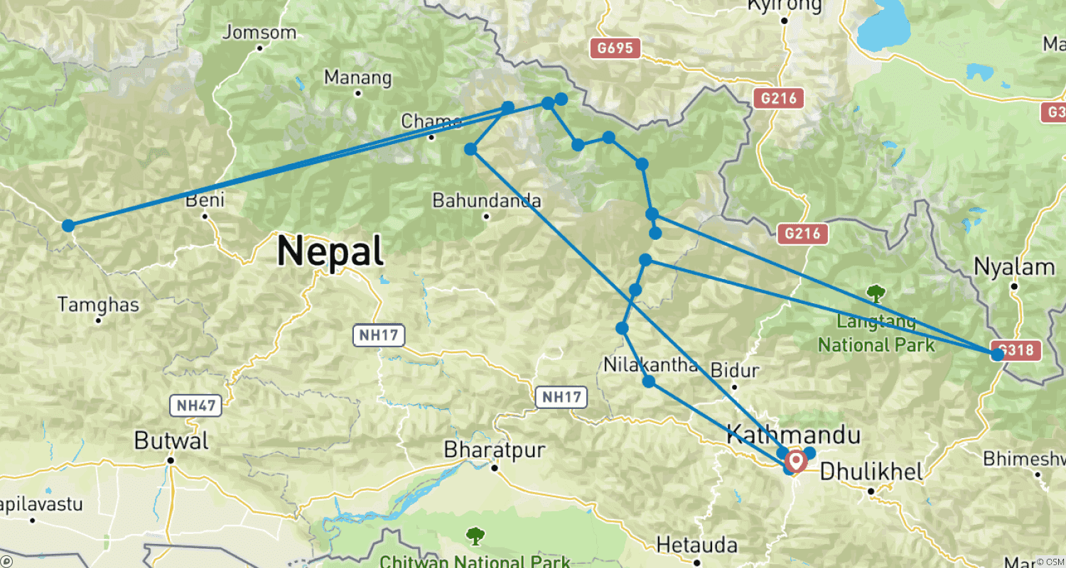 Mapa trasy: Manaslu Circuit Trek