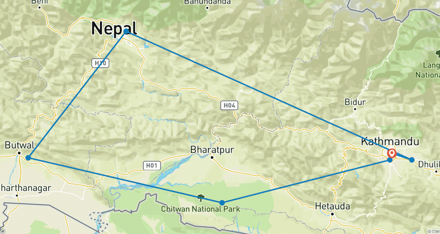 Mapa trasy: Wycieczka po najważniejszych atrakcjach Nepalu