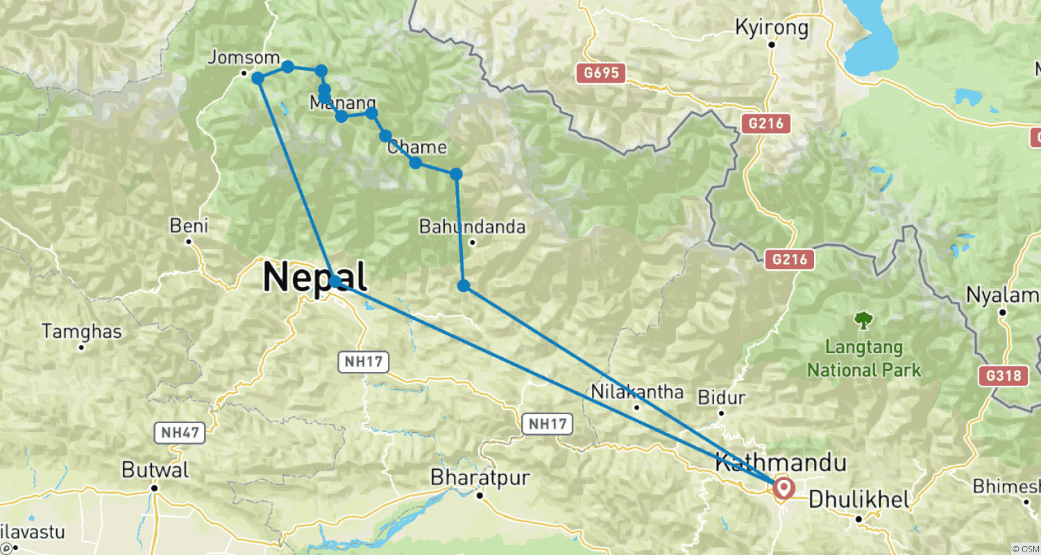 Mapa do percurso de Explorador de Annapurna